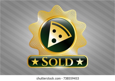  Gold shiny badge with pizza slice icon and Sold text inside