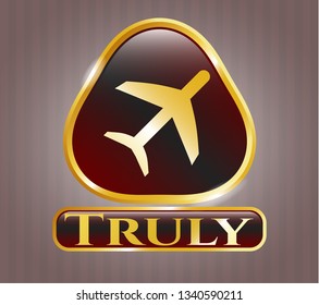  Gold shiny badge with plane icon and Truly text inside