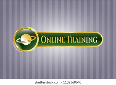  Gold shiny badge with planet, saturn icon and Online Training text inside