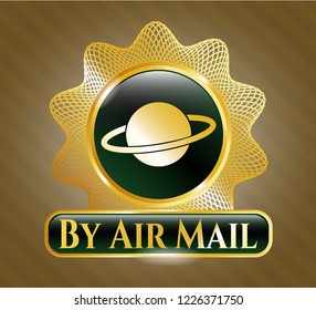  Gold shiny badge with planet, saturn icon and By Air Mail text inside
