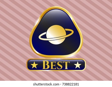  Gold shiny badge with planet, saturn icon and Best text inside