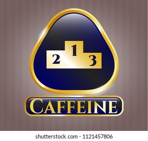  Gold shiny badge with podium icon and Caffeine text inside