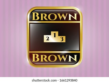  Gold shiny badge with podium icon and Brown text inside