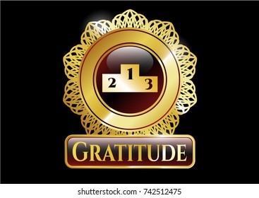  Gold shiny badge with podium icon and Gratitude text inside