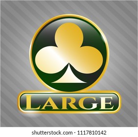  Gold shiny badge with poker clover icon and Large text inside