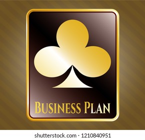  Gold shiny badge with poker clover icon and Business Plan text inside