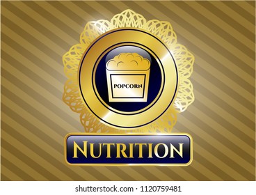  Gold shiny badge with popcorn icon and Nutrition text inside