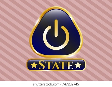  Gold shiny badge with power icon and State text inside