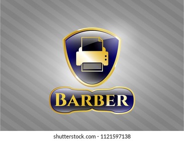  Gold shiny badge with printer icon and Barber text inside