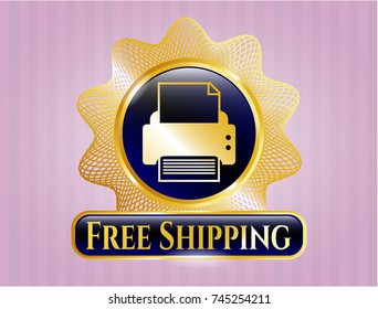  Gold shiny badge with printer icon and Free Shipping text inside