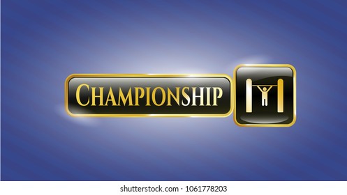  Gold shiny badge with pull up icon and Championship text inside