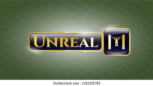  Gold shiny badge with pull up icon and Unreal text inside