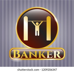  Gold shiny badge with pull up icon and Banker text inside