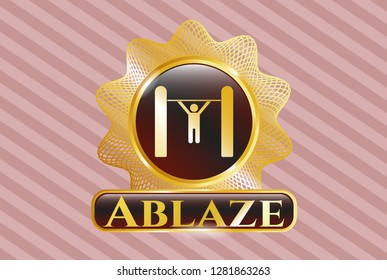  Gold shiny badge with pull up icon and Ablaze text inside