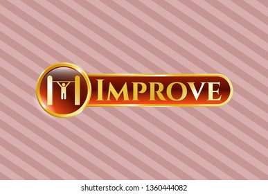  Gold shiny badge with pull up icon and Improve text inside
