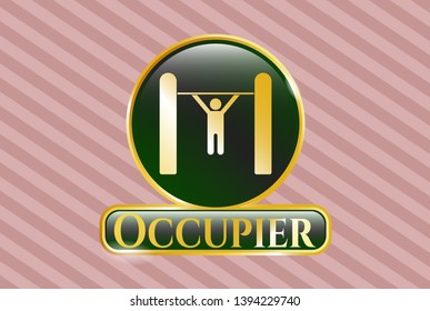  Gold shiny badge with pull up icon and Occupier text inside