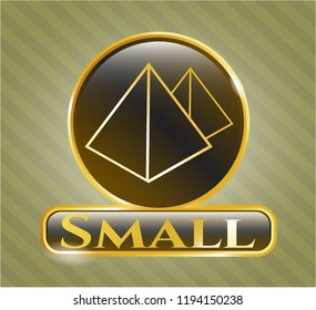  Gold shiny badge with pyramids icon and Small text inside