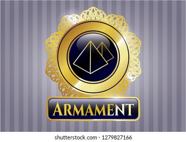  Gold shiny badge with pyramids icon and Armament text inside