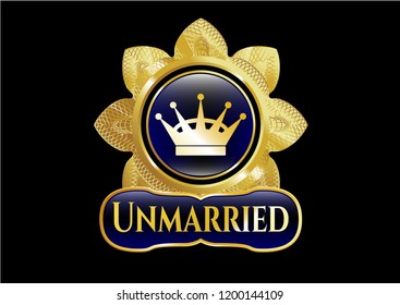  Gold shiny badge with queen crown icon and Unmarried text inside