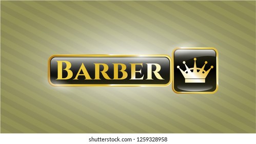  Gold shiny badge with queen crown icon and Barber text inside