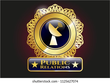  Gold shiny badge with radar icon and Public Relations text inside
