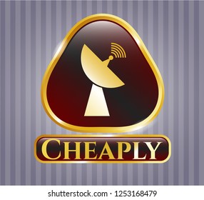  Gold shiny badge with radar icon and Cheaply text inside