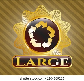  Gold shiny badge with recycle icon and Large text inside