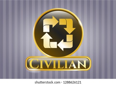  Gold shiny badge with recycle icon and Civilian text inside