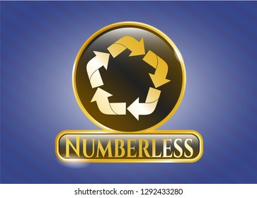  Gold shiny badge with recycle icon and Numberless text inside