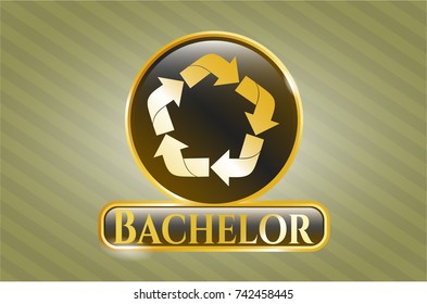  Gold shiny badge with recycle icon and Bachelor text inside