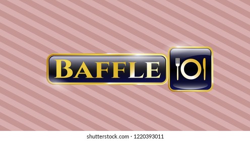  Gold shiny badge with restaurant icon and Baffle text inside
