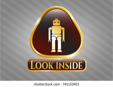  Gold shiny badge with robot icon and Look inside text inside