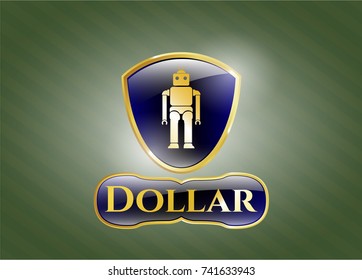  Gold shiny badge with robot icon and Dollar text inside