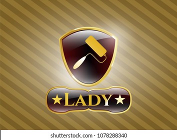   Gold shiny badge with roller brush icon and Lady text inside