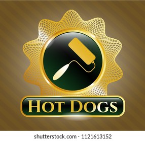  Gold shiny badge with roller brush icon and Hot Dogs text inside