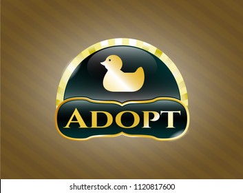  Gold shiny badge with rubber duck icon and Adopt text inside