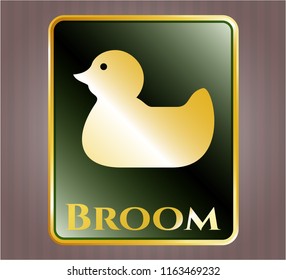  Gold shiny badge with rubber duck icon and Broom text inside