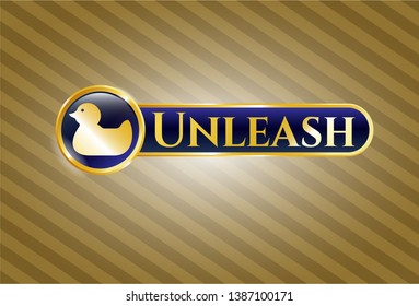  Gold shiny badge with rubber duck icon and Unleash text inside