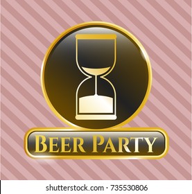  Gold shiny badge with sand clock icon and Beer Party text inside