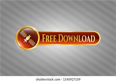  Gold shiny badge with satelite icon and Free Download text inside