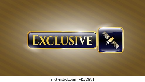  Gold shiny badge with satelite icon and Exclusive text inside