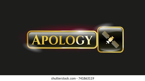 Gold shiny badge with satelite icon and Apology text inside