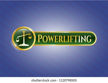  Gold shiny badge with scale icon and Powerlifting text inside
