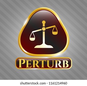  Gold shiny badge with scale icon and Perturb text inside