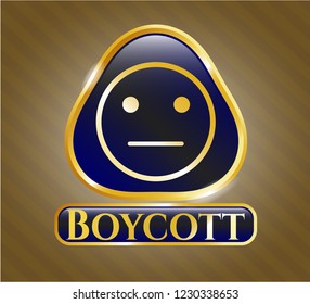  Gold shiny badge with serious face icon and Boycott text inside