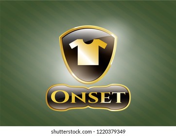  Gold shiny badge with shirt icon and Onset text inside