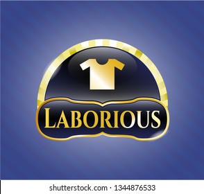  Gold shiny badge with shirt icon and Laborious text inside