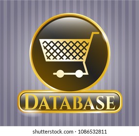  Gold shiny badge with shopping cart icon and Database text inside