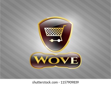  Gold shiny badge with shopping cart icon and Wove text inside
