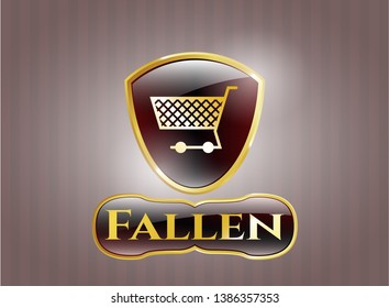  Gold shiny badge with shopping cart icon and Fallen text inside